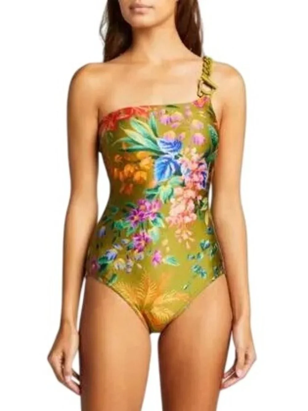 ZIMMERMANN Tropicana Asym Green Floral 1PC Swimsuit ZMN Sz 1 / US 4-6
